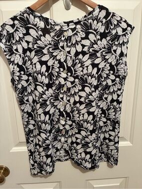 C & C California Sleeveless Black & White Linen Top, Medium